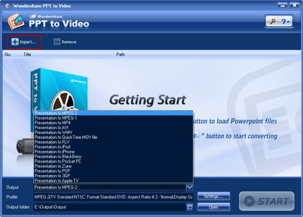 Import - Convert PowerPoint to MPEG2