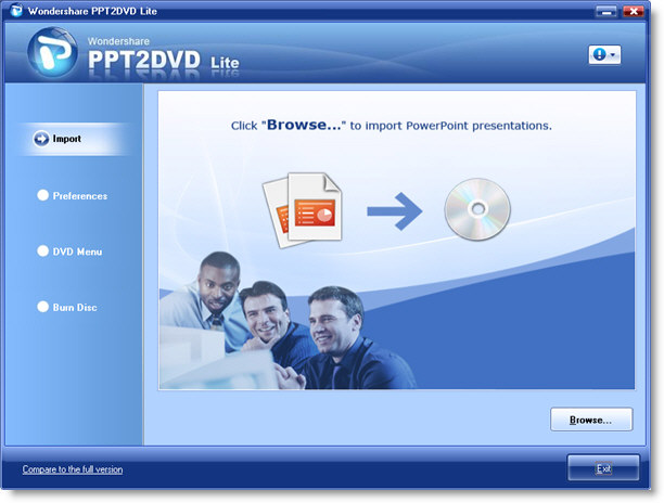 Screenshot of Wondershare PPT2DVD Lite