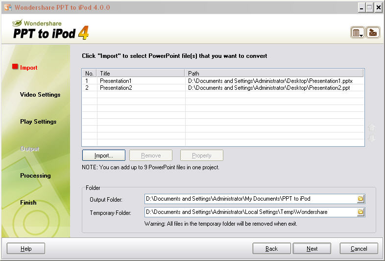 Screenshot of Wondershare PPT to iPod