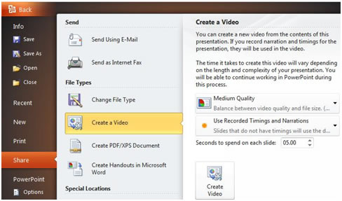 save PowerPoint 2010 to video